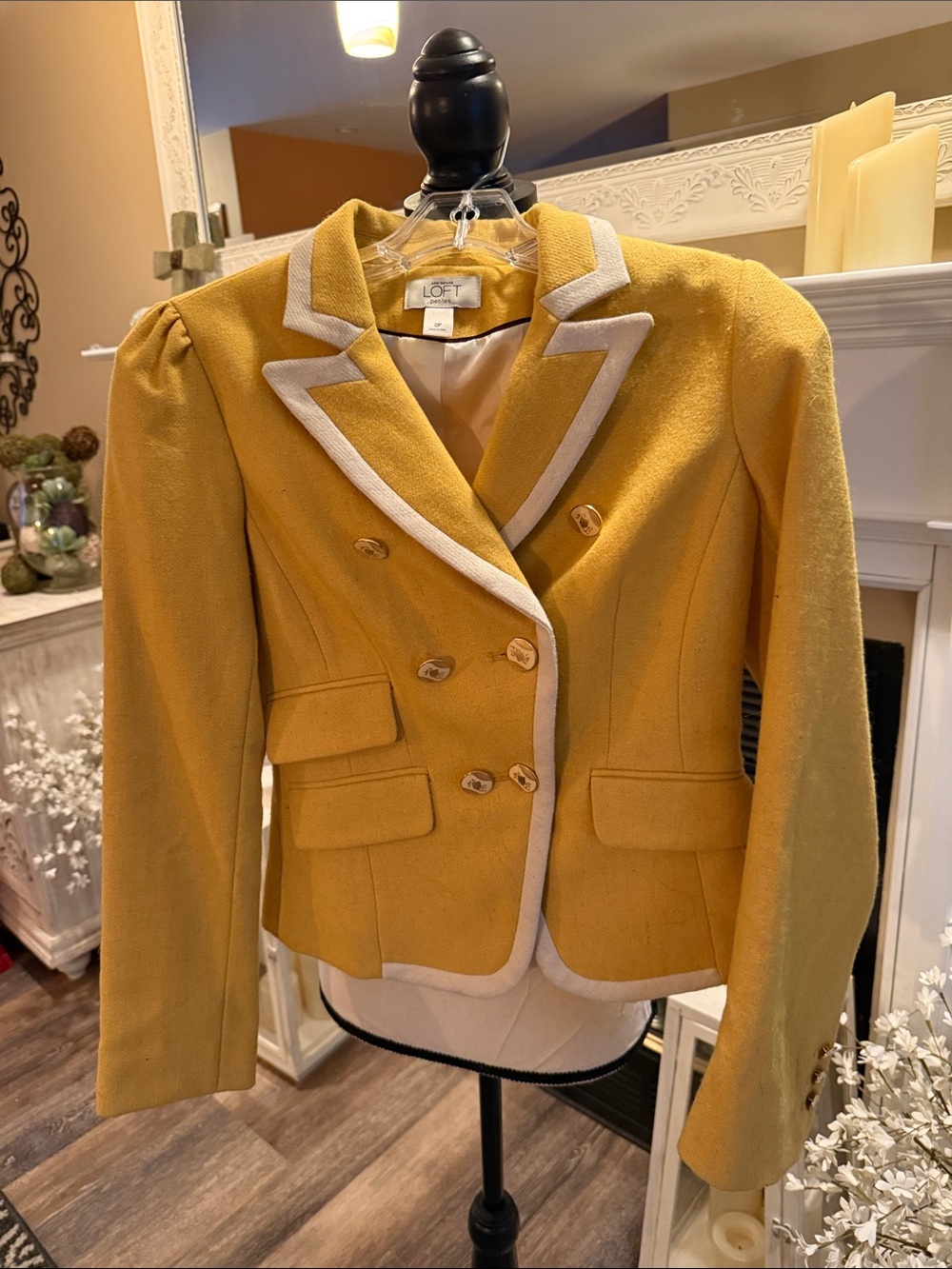 LOFT Mustard Blazer with Cream Trim Double-Breasted